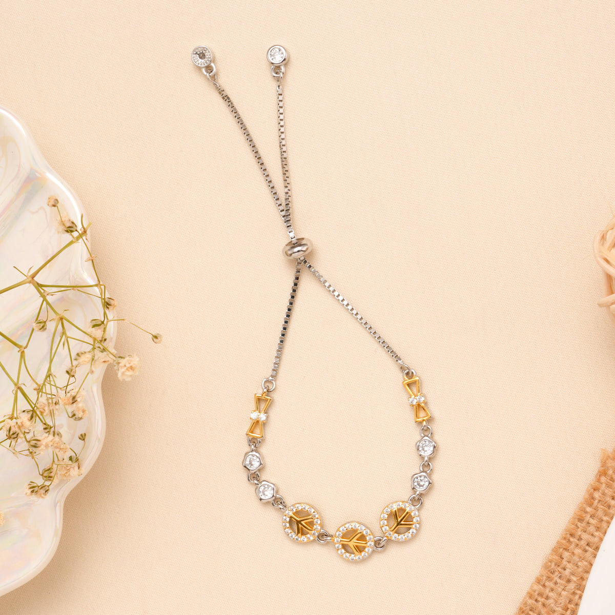 Two Tone Orbit Shine Silver Women Bracelet
