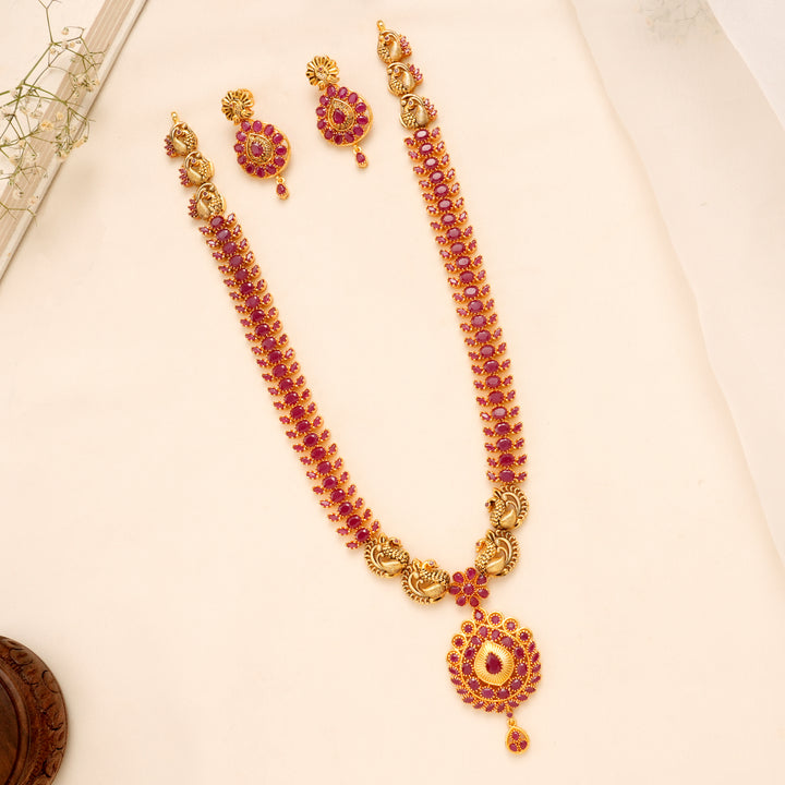 Peacock Ruby Temple Golden Haram Set