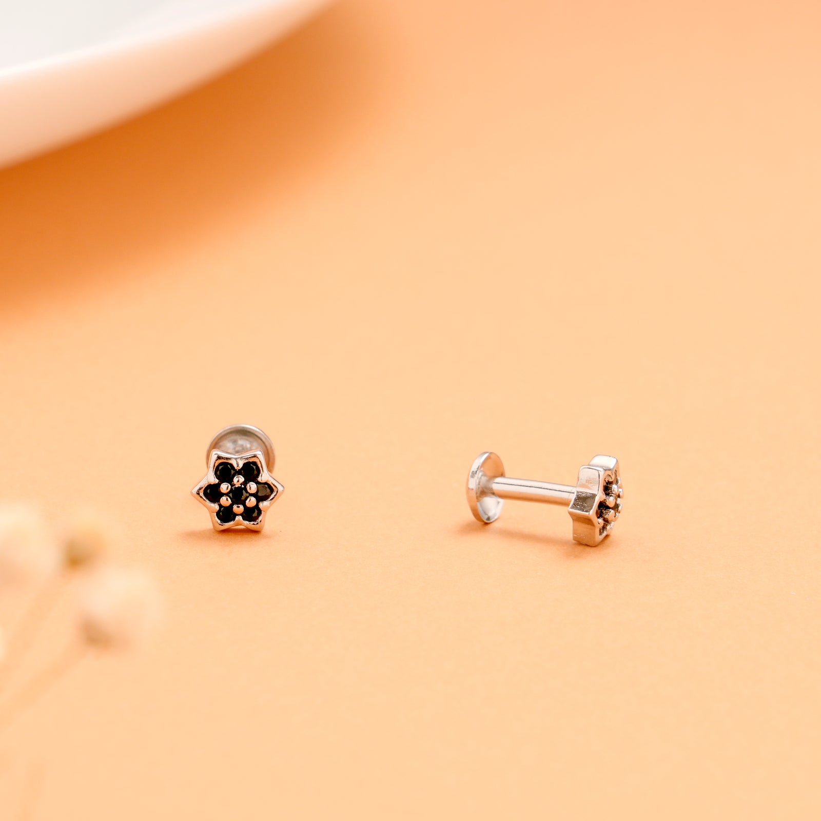 Silver Star Violet Cubic Stone Silver Stud