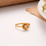 Blooming Flower White Stone Golden Ring
