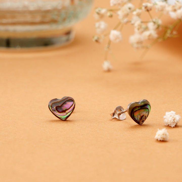 Natural Paua Shell Heart Stud
