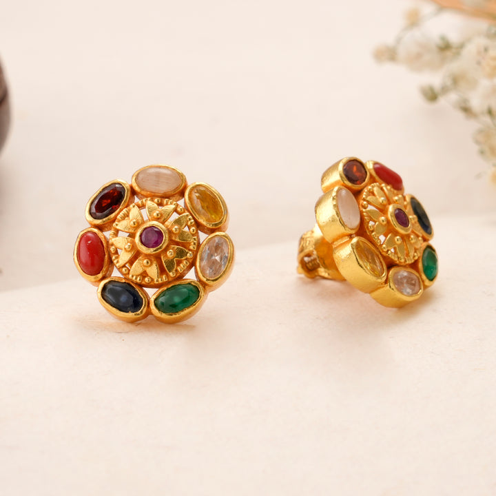 Traditional Navaratna Kundan Stud