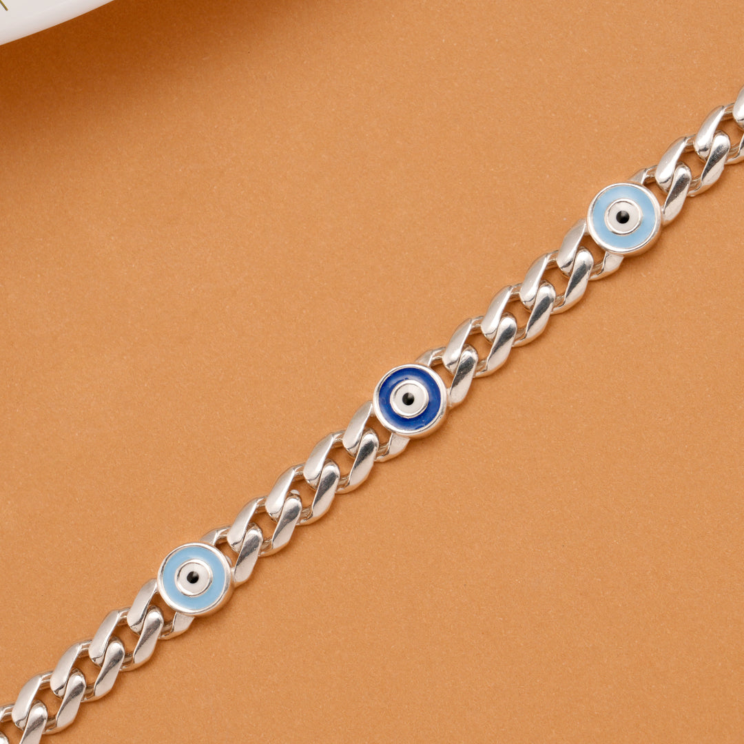 Evil Eye Blue Enamel Silver Baby Bracelet