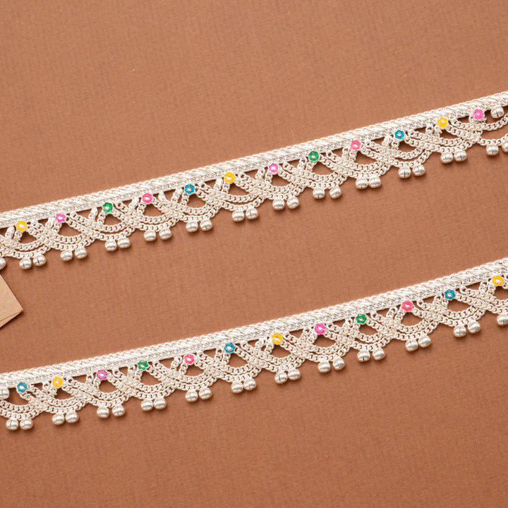 Chain Silver Anklet with Bell Charms