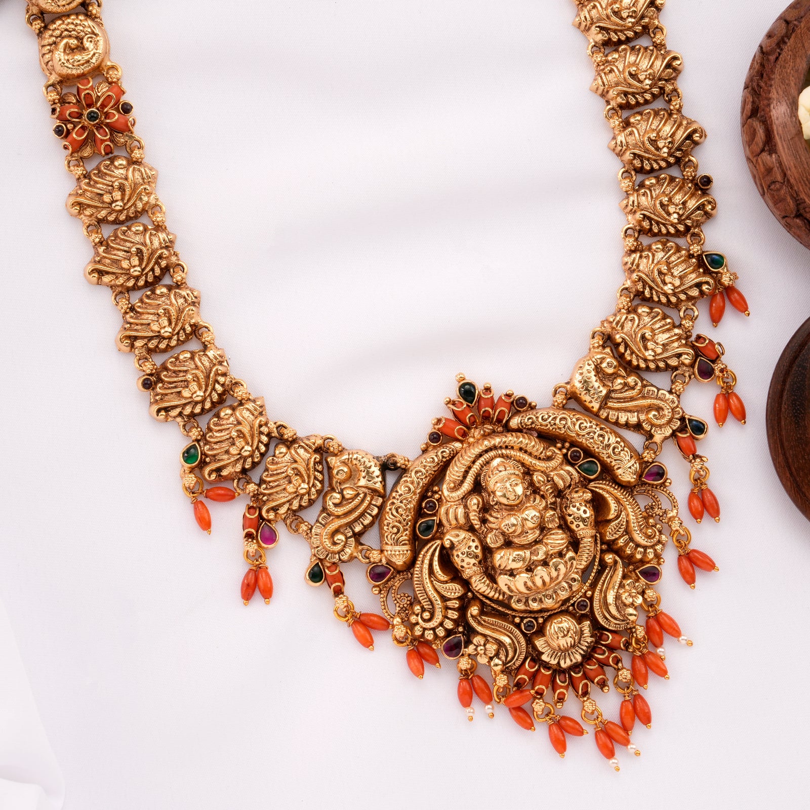 Traditional Lakshmi Coral Bead Drops Haram