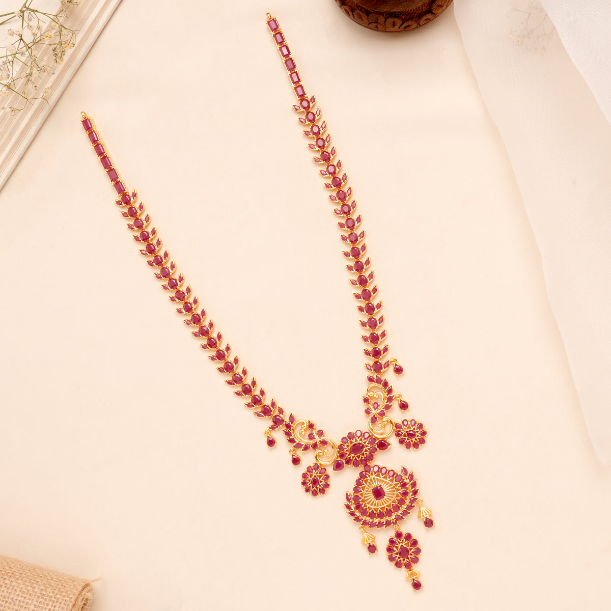 Ruby Floral Chand Pendant Necklace Set