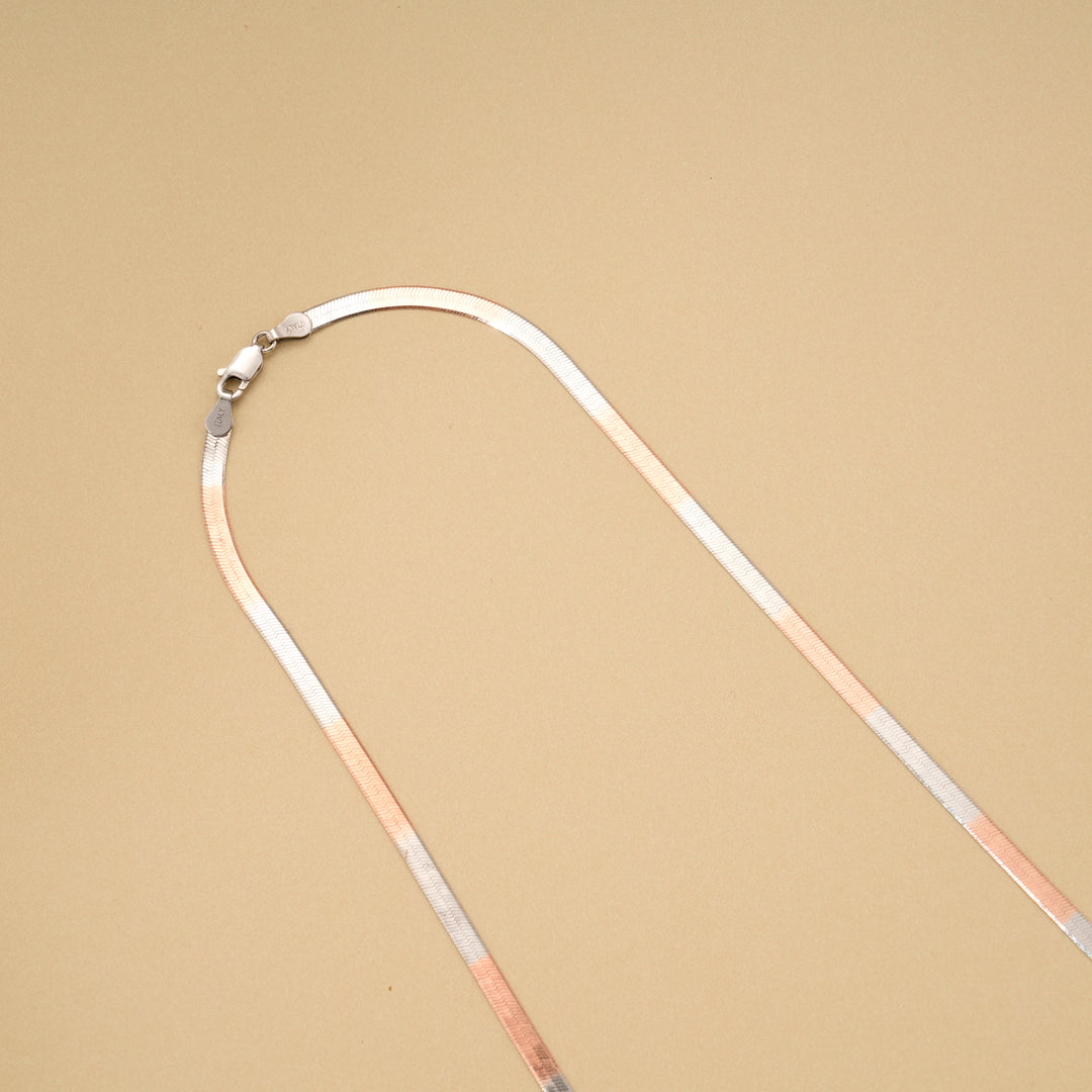 Double Tone Flat Snake Silver Chain