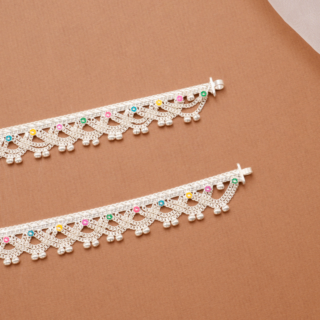 Chain Silver Anklet with Bell Charms