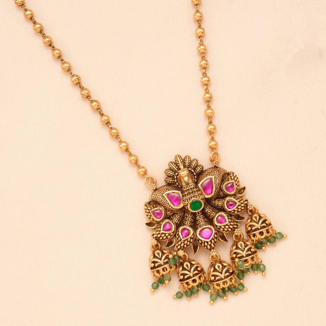 Antique Golden Temple Ruby Peacock Necklace Set