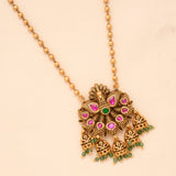 Antique Golden Temple Ruby Peacock Necklace Set