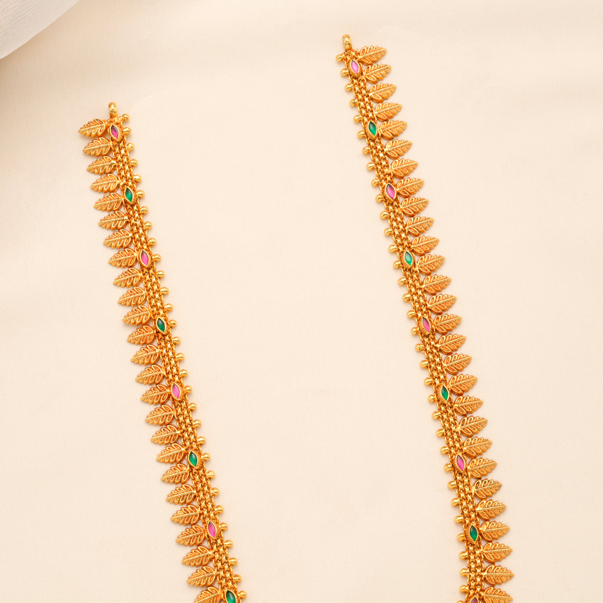 Traditional Golden Leaf with Floral Pendant Haram