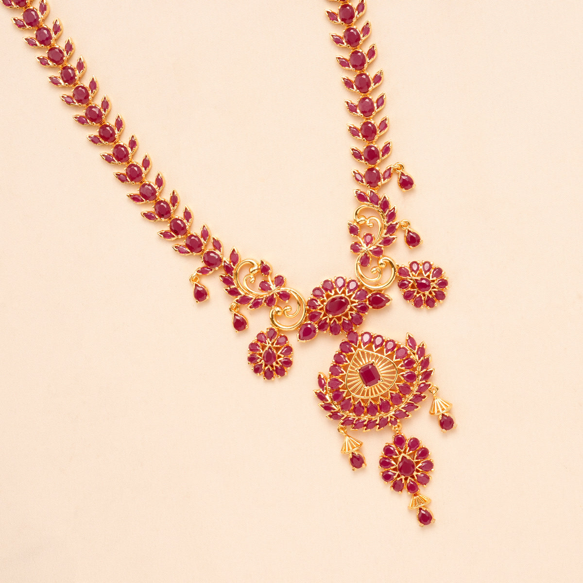 Ruby Floral Chand Pendant Necklace Set