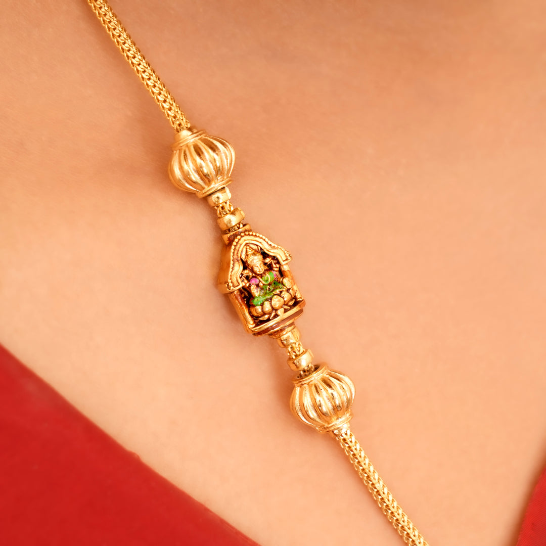 Temple Mahalakshmi Gold Plated Mugappu Chain