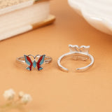 Vibrant Dual Tone Butterfly Silver Toe Ring
