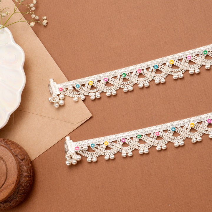 Chain Silver Anklet with Bell Charms