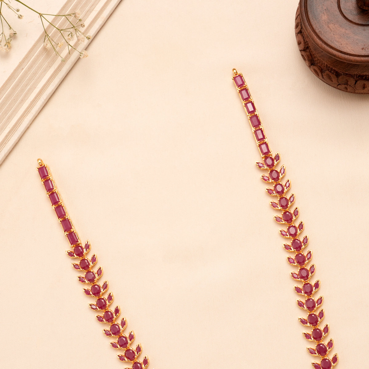 Ruby Floral Chand Pendant Necklace Set