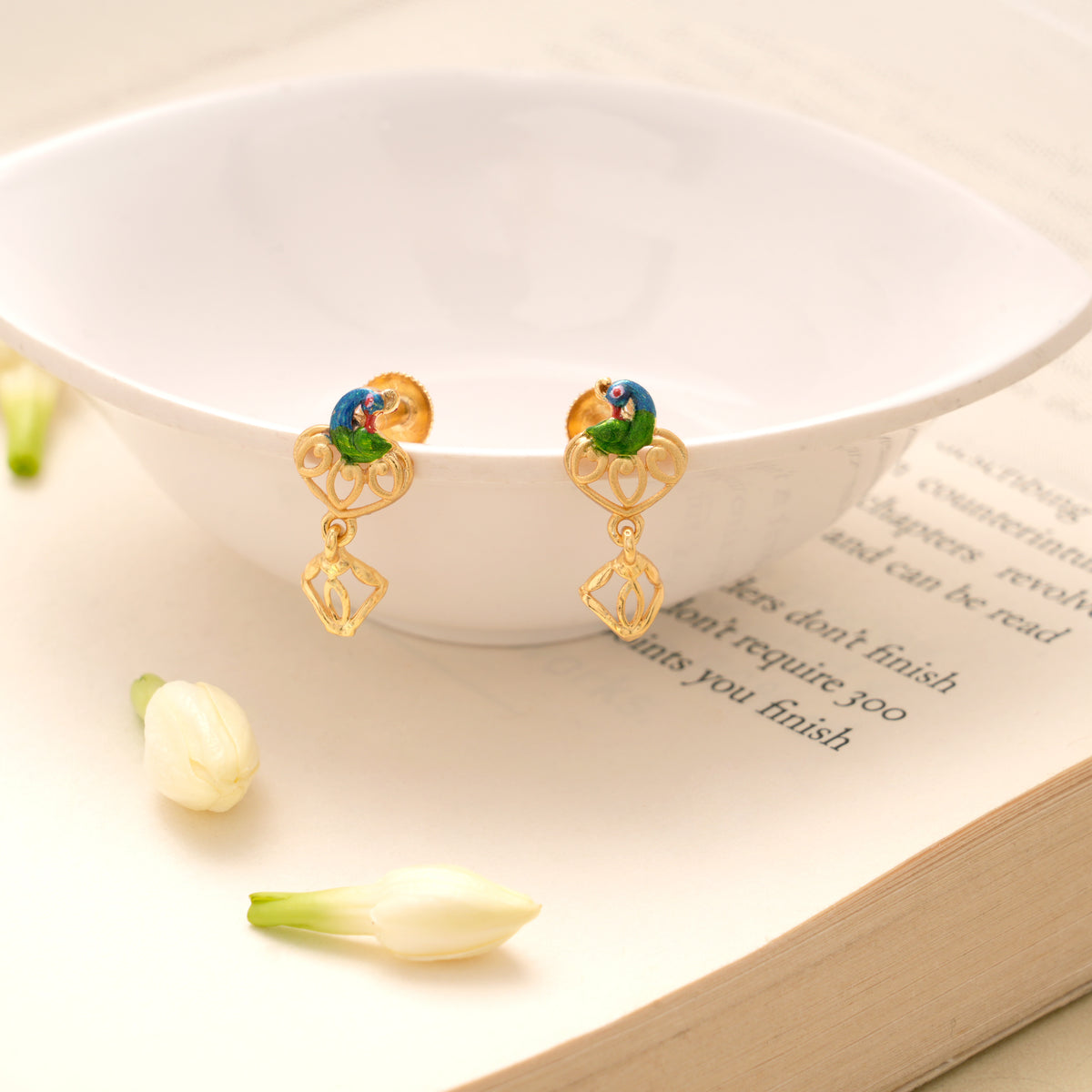 Cute Little Peacock Heart Design Golden Earring