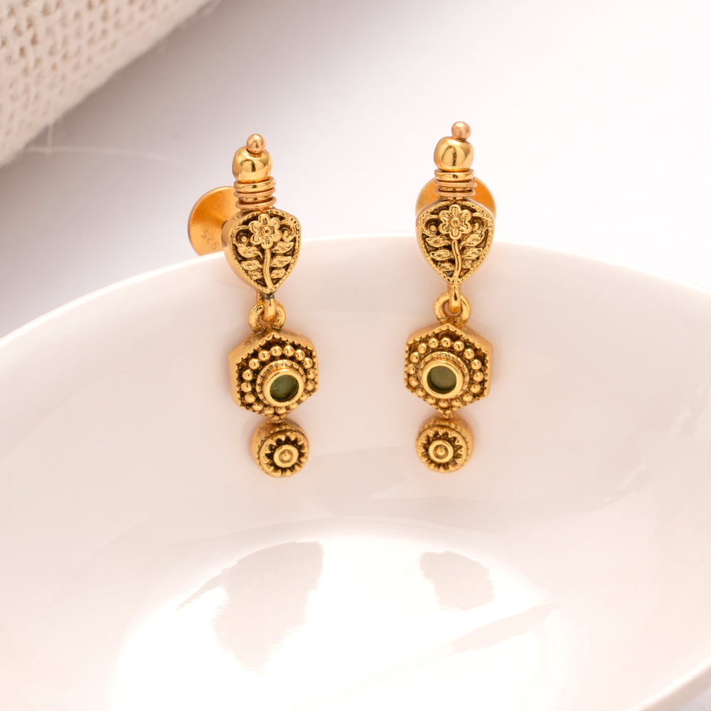 Antique Geometric Floral Golden Drop Earrings