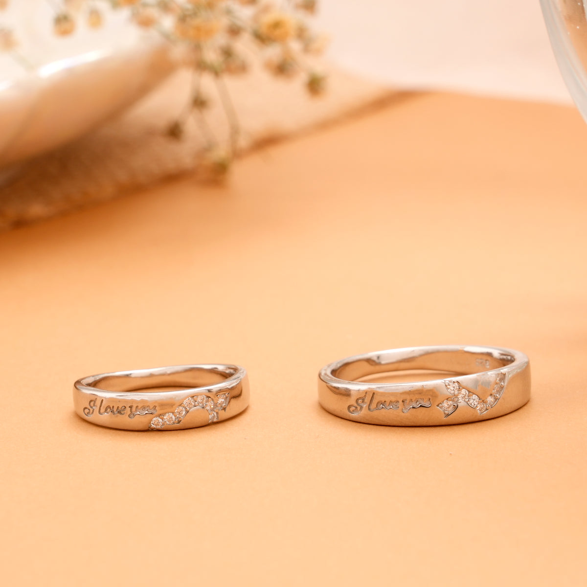 Promise I Love You Engraved Silver Couple Rings