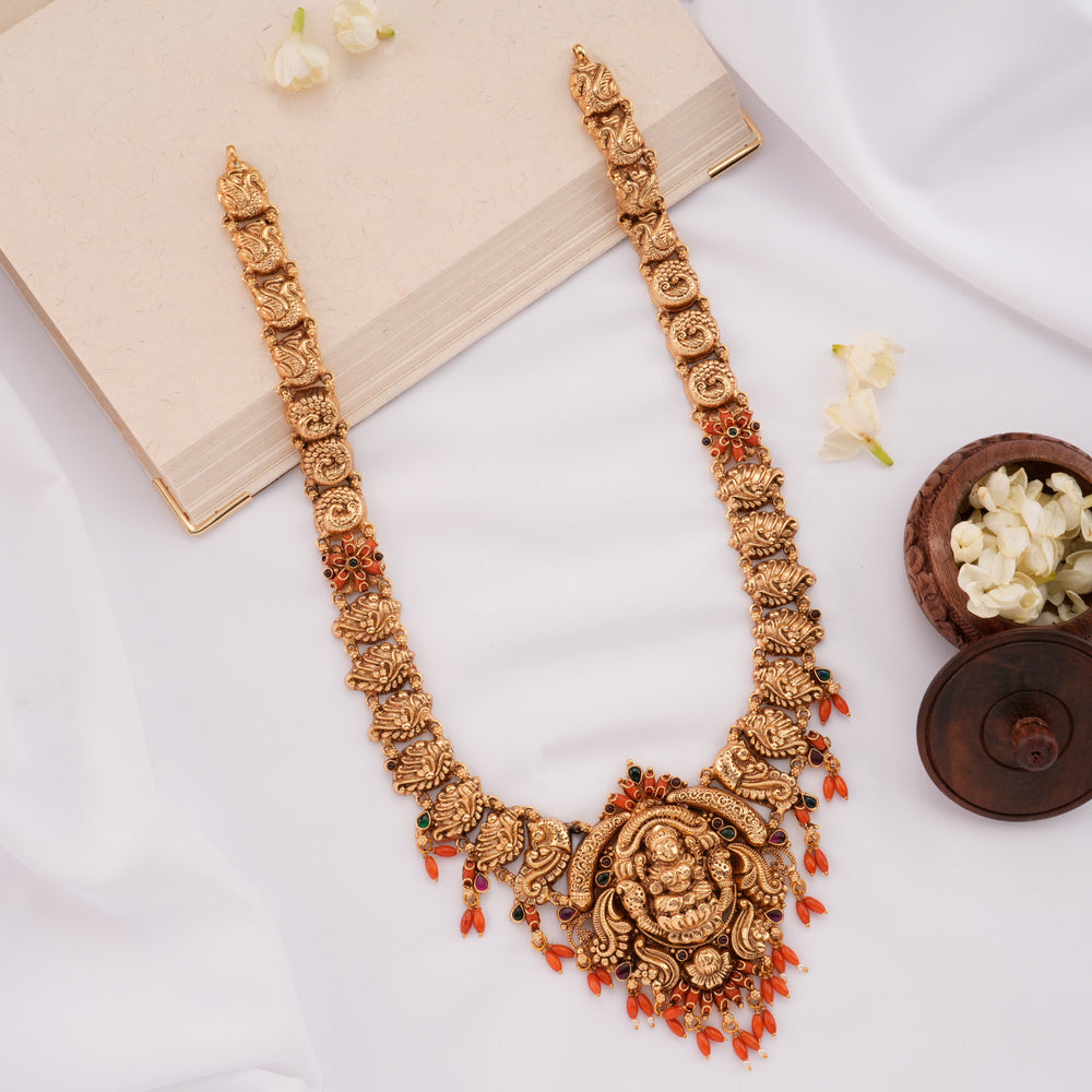 Traditional Lakshmi Coral Bead Drops Haram