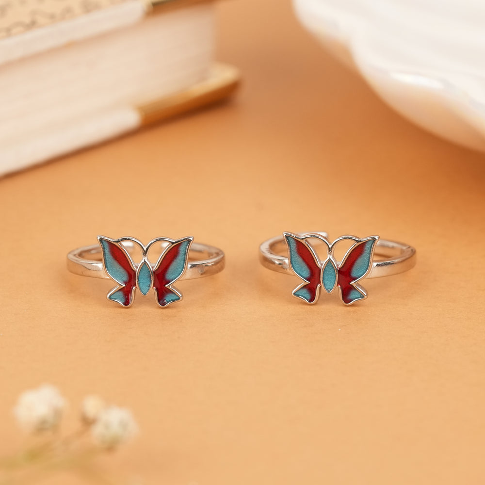 Vibrant Dual Tone Butterfly Silver Toe Ring