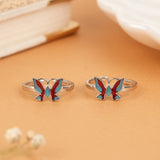 Vibrant Dual Tone Butterfly Silver Toe Ring
