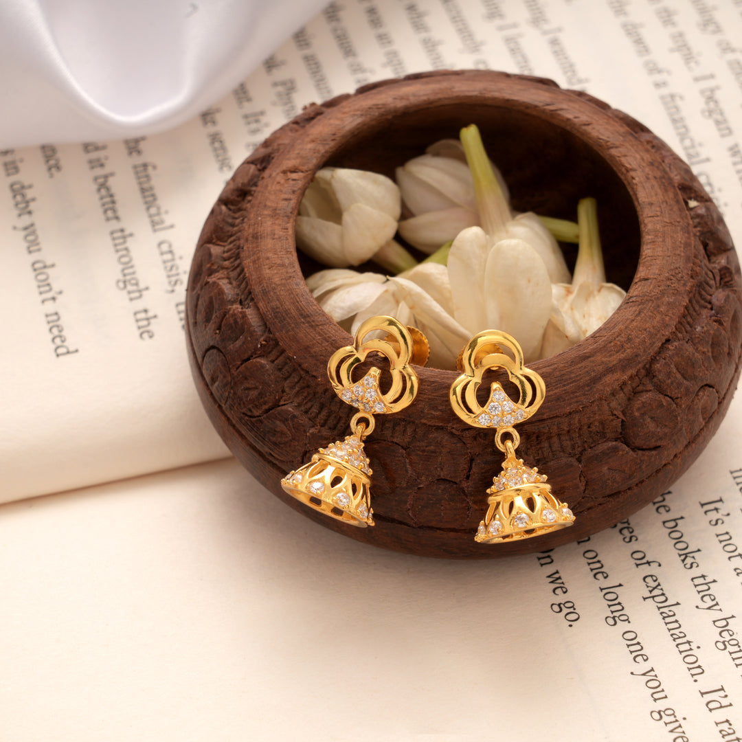 Clover Stone Design Golden Jhumkas