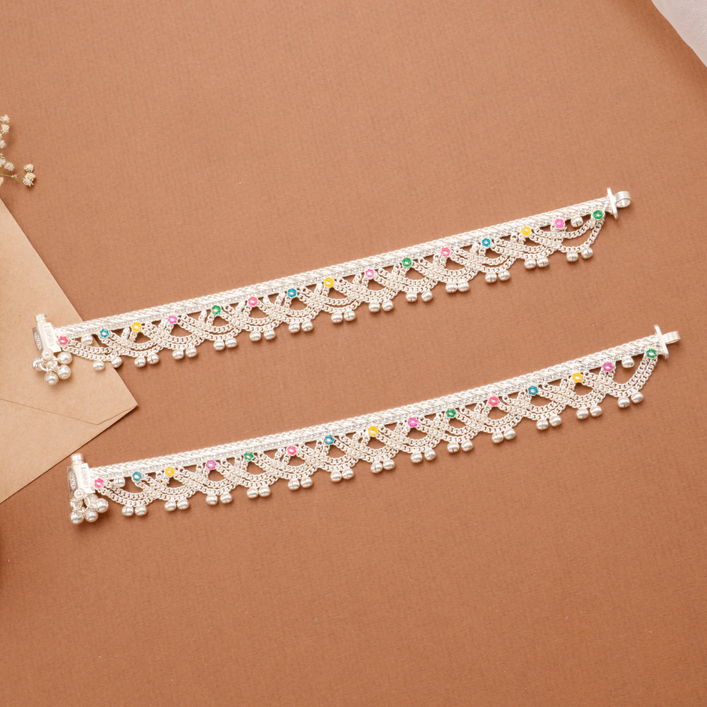 Chain Silver Anklet with Bell Charms