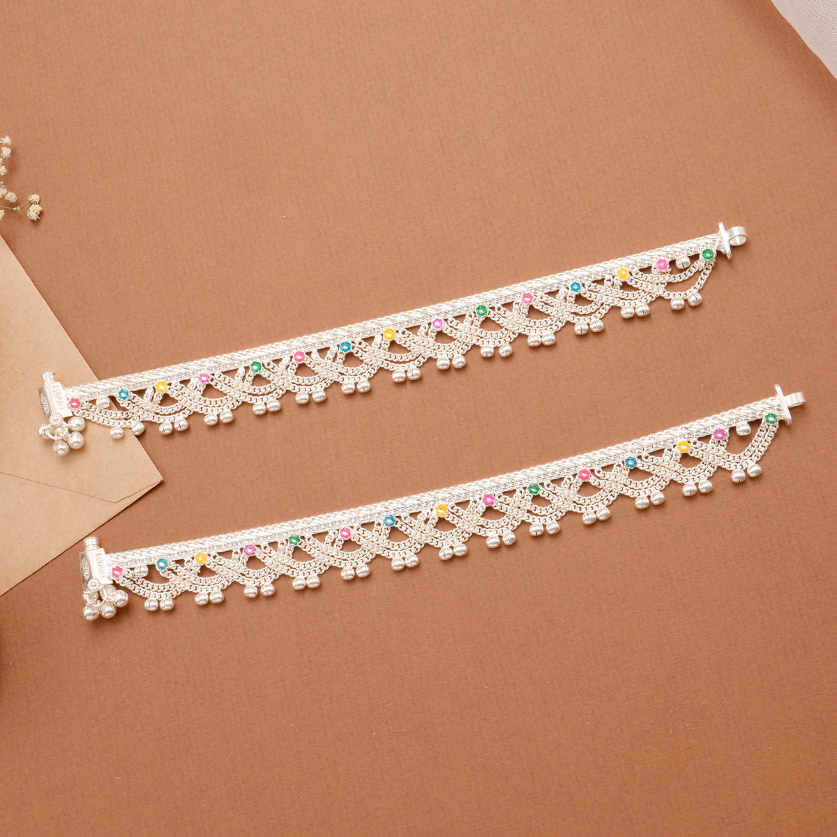 Chain Silver Anklet with Bell Charms