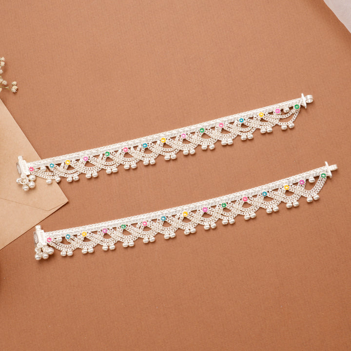 Chain Silver Anklet with Bell Charms