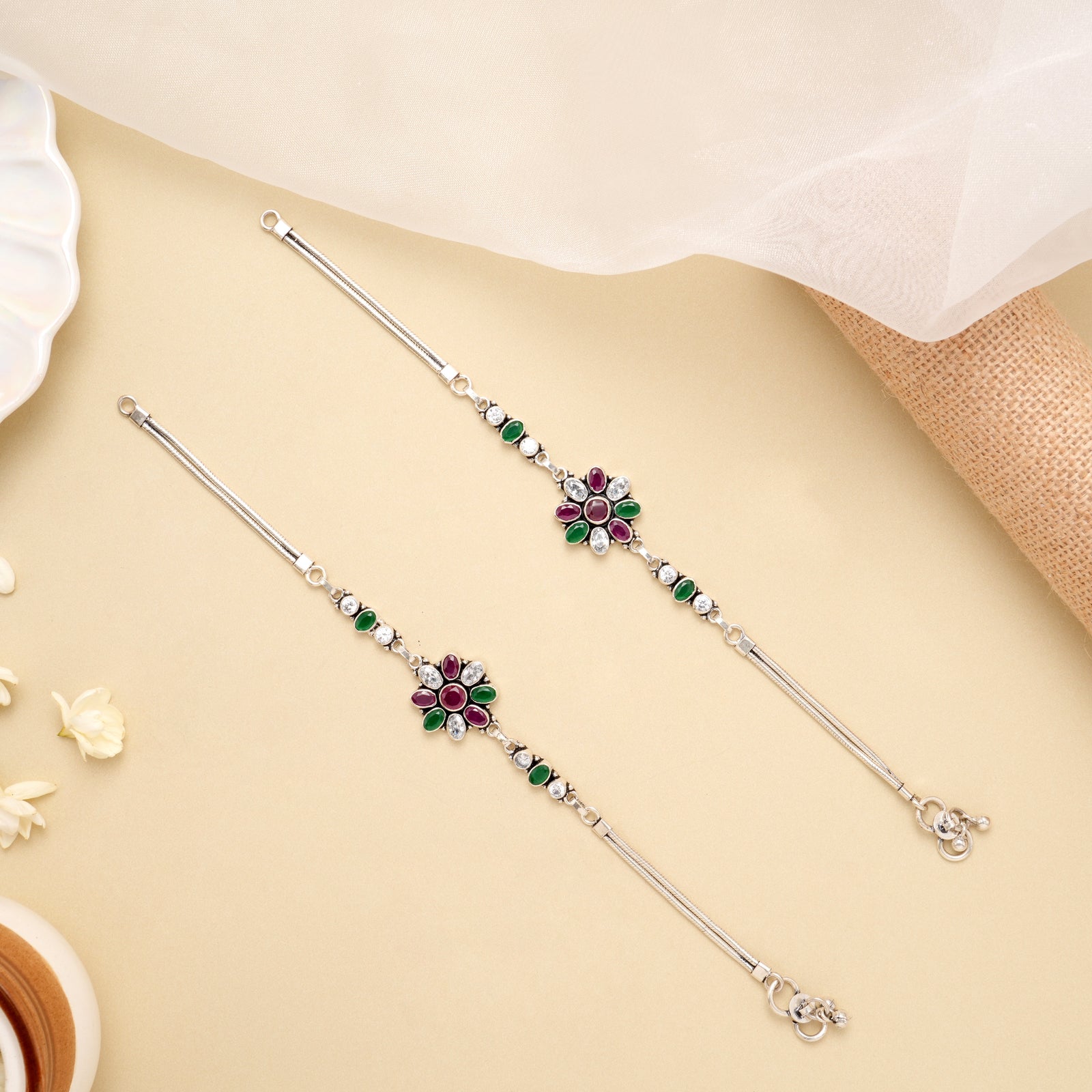 Silver Cute Blossom Charm Antique Anklet