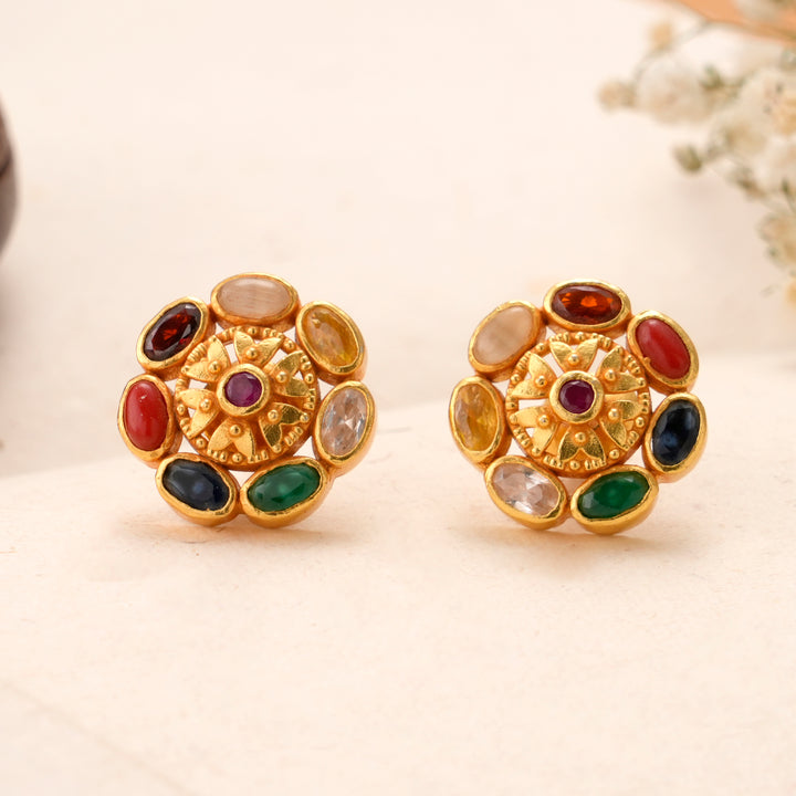 Traditional Navaratna Kundan Stud