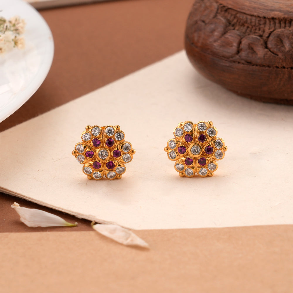 Nature Blossom Design Golden Kundan Stud