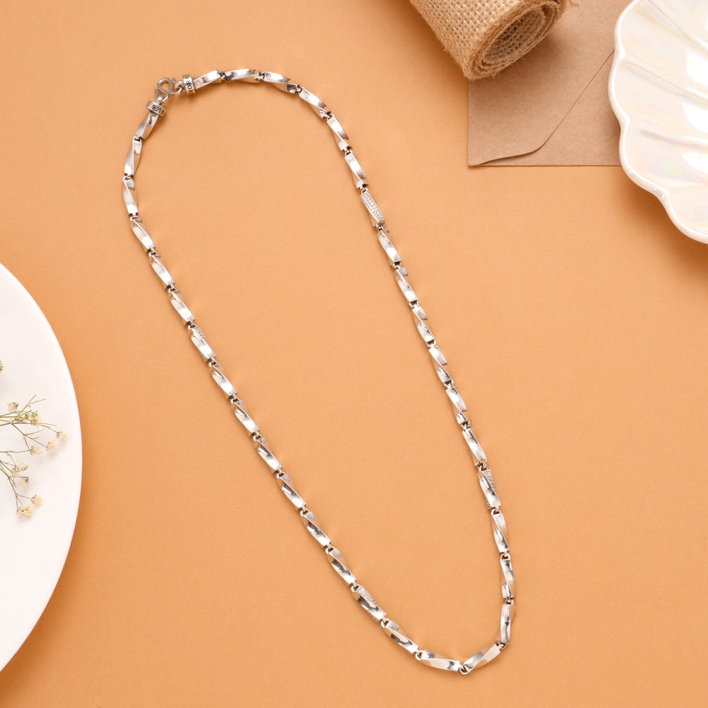 Stylish Bar Twisted Silver Men’s Chain