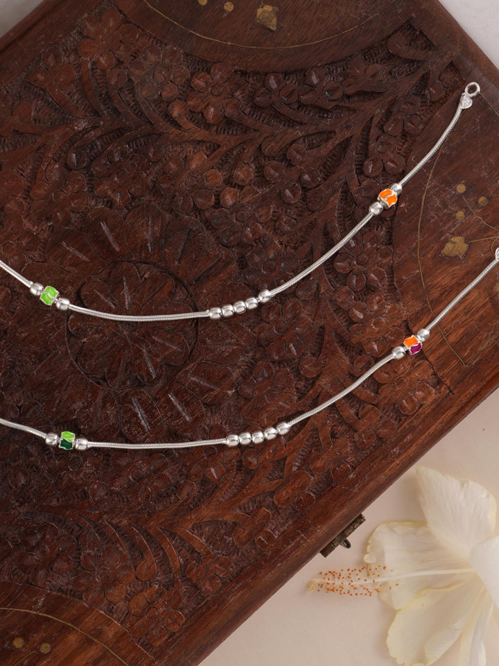 Short Ball Link Silver Anklet