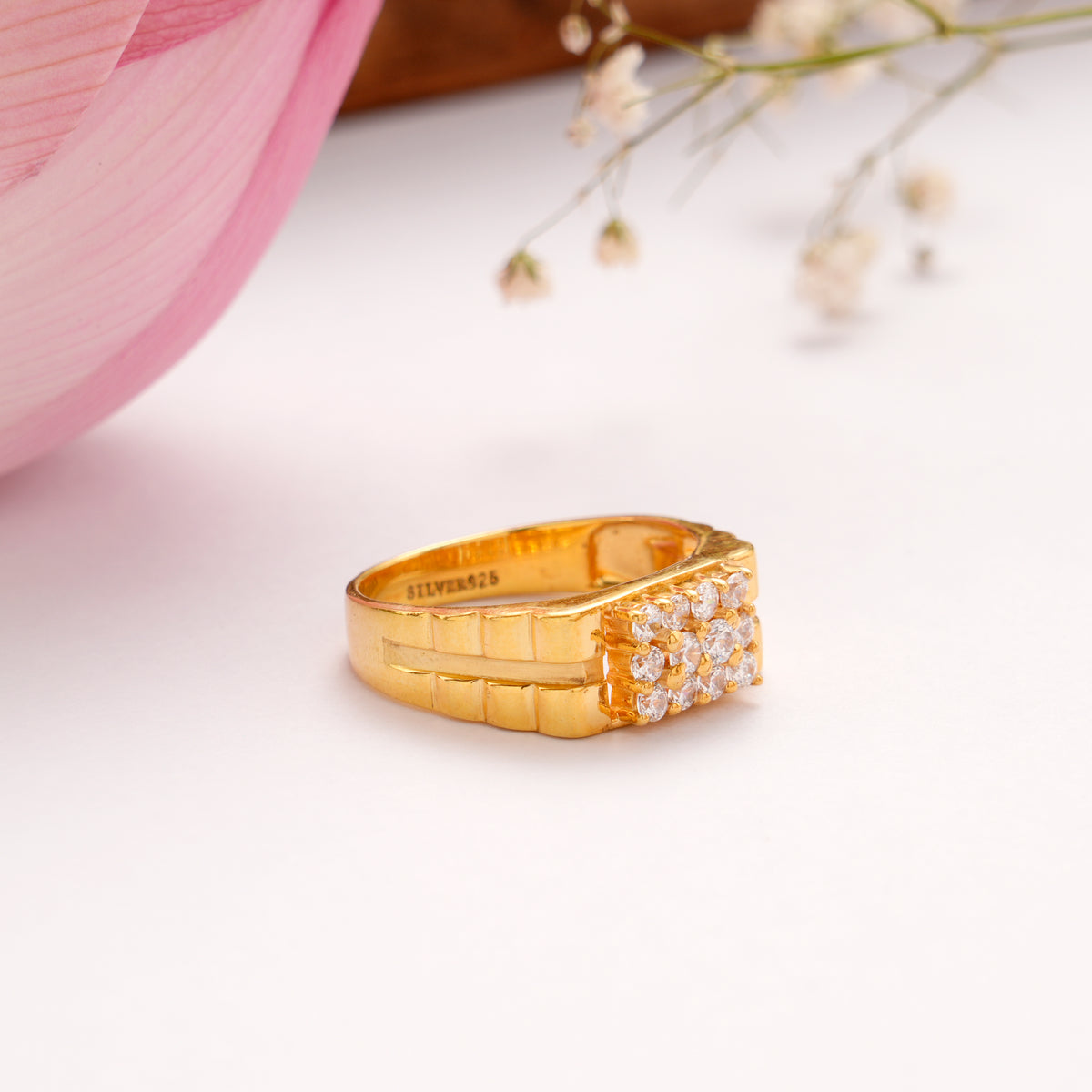 Traditional White Stone Golden Ring