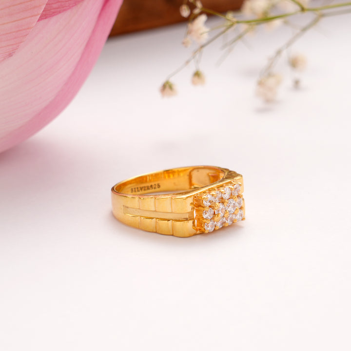 Traditional White Stone Golden Ring