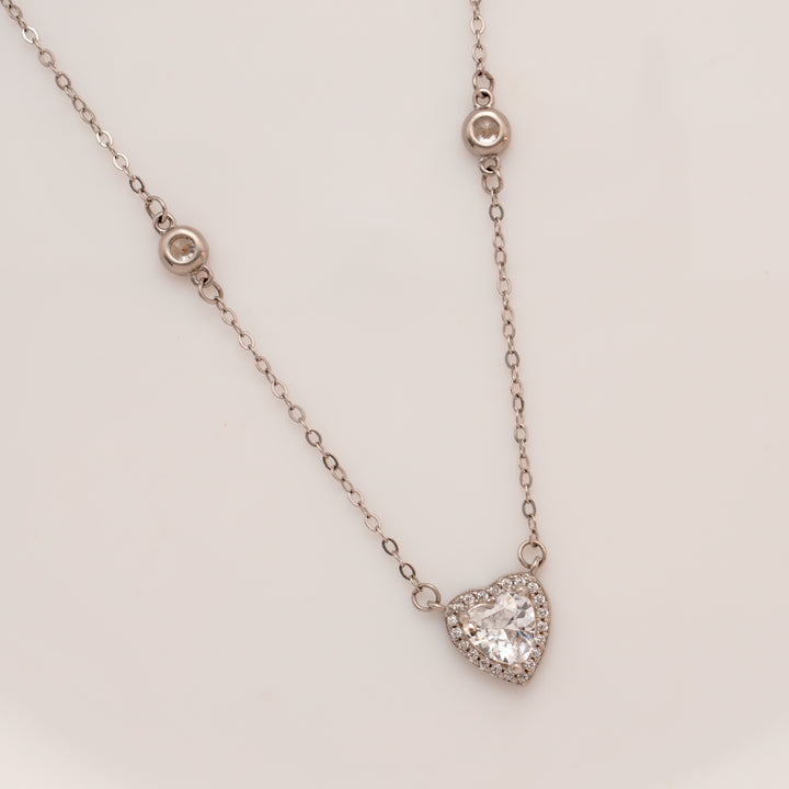 Heart Shape Cubic Zirconia Silver Chain