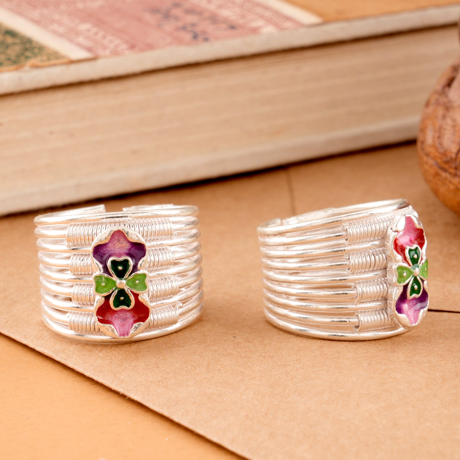 Graceful Floral Enamel Spring Silver Metti