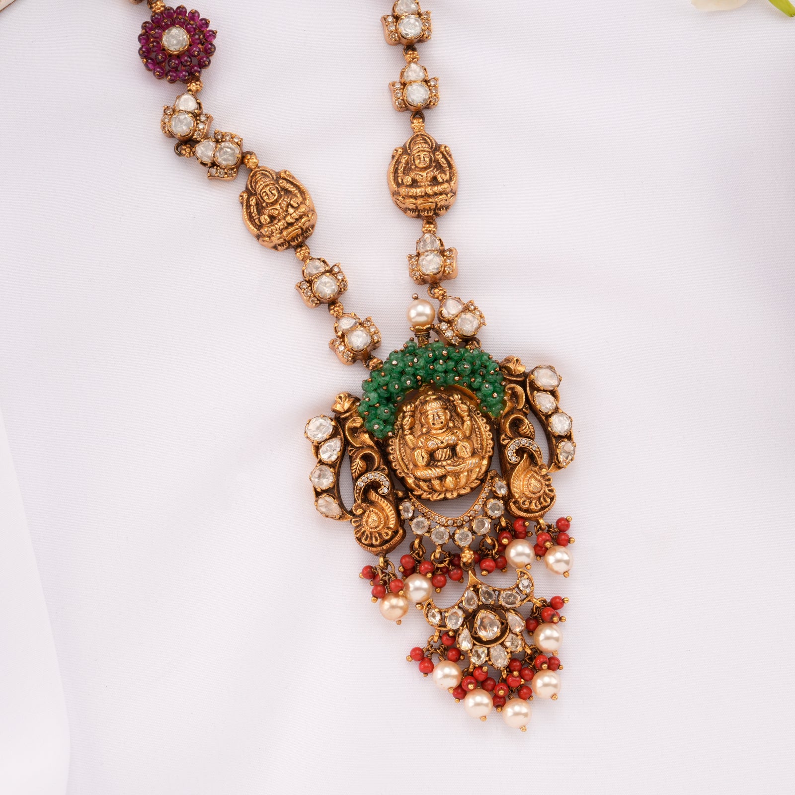 Lakshmi Nagas White Stone Golden Haram