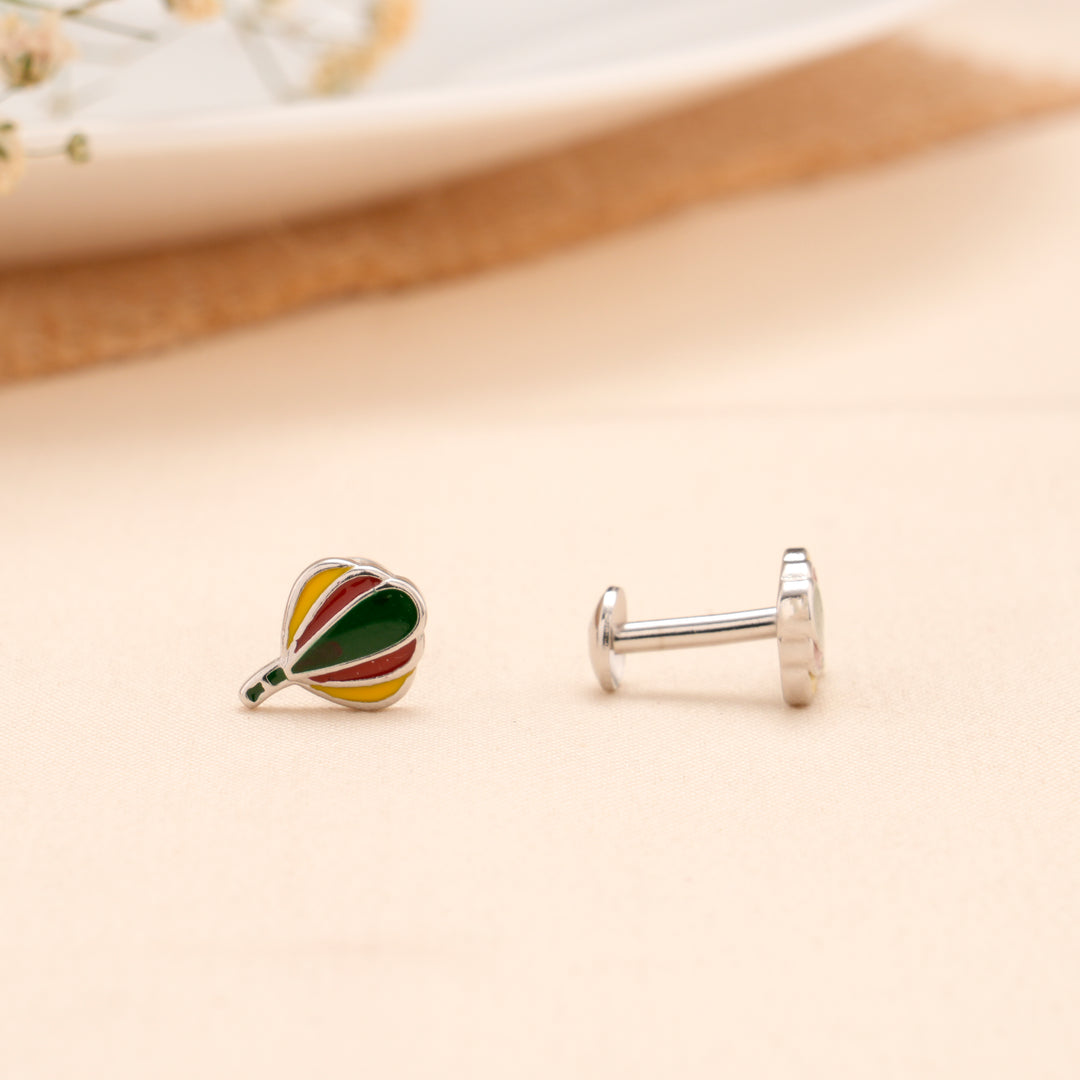 Green & Yellow Hot Air Balloon Silver Stud