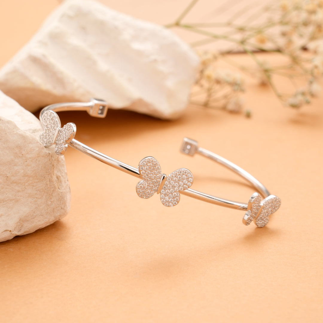 Trendy Triple Butterfly Silver Kada