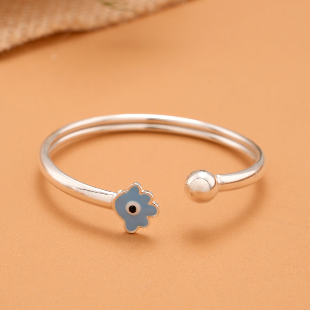 Blue Flower Evil Eye Baby Silver Bangle