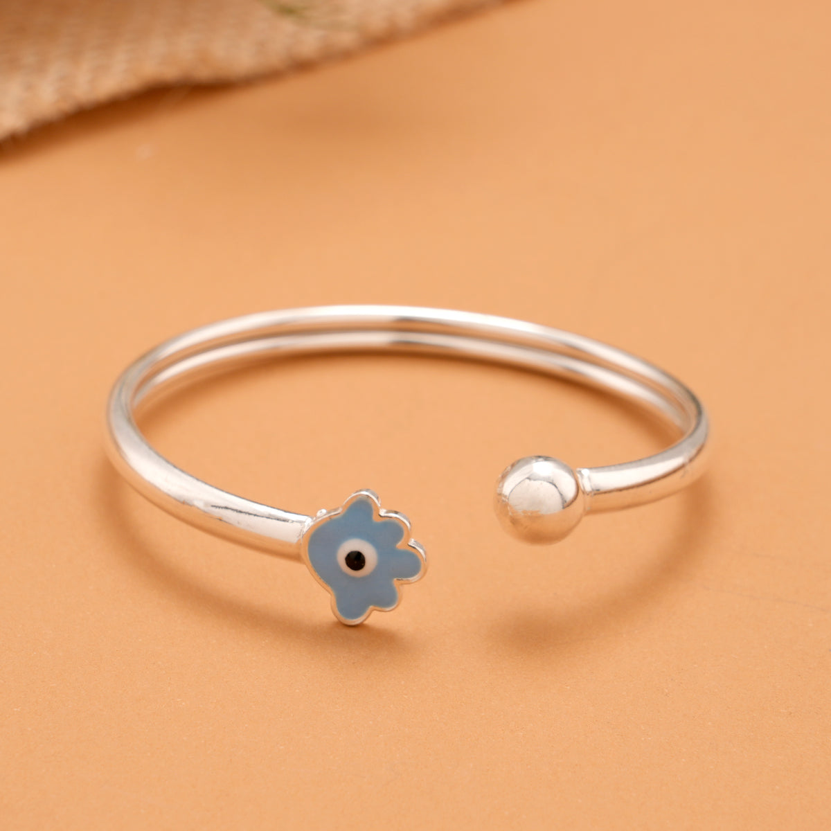 Blue Flower Evil Eye Baby Silver Bangle