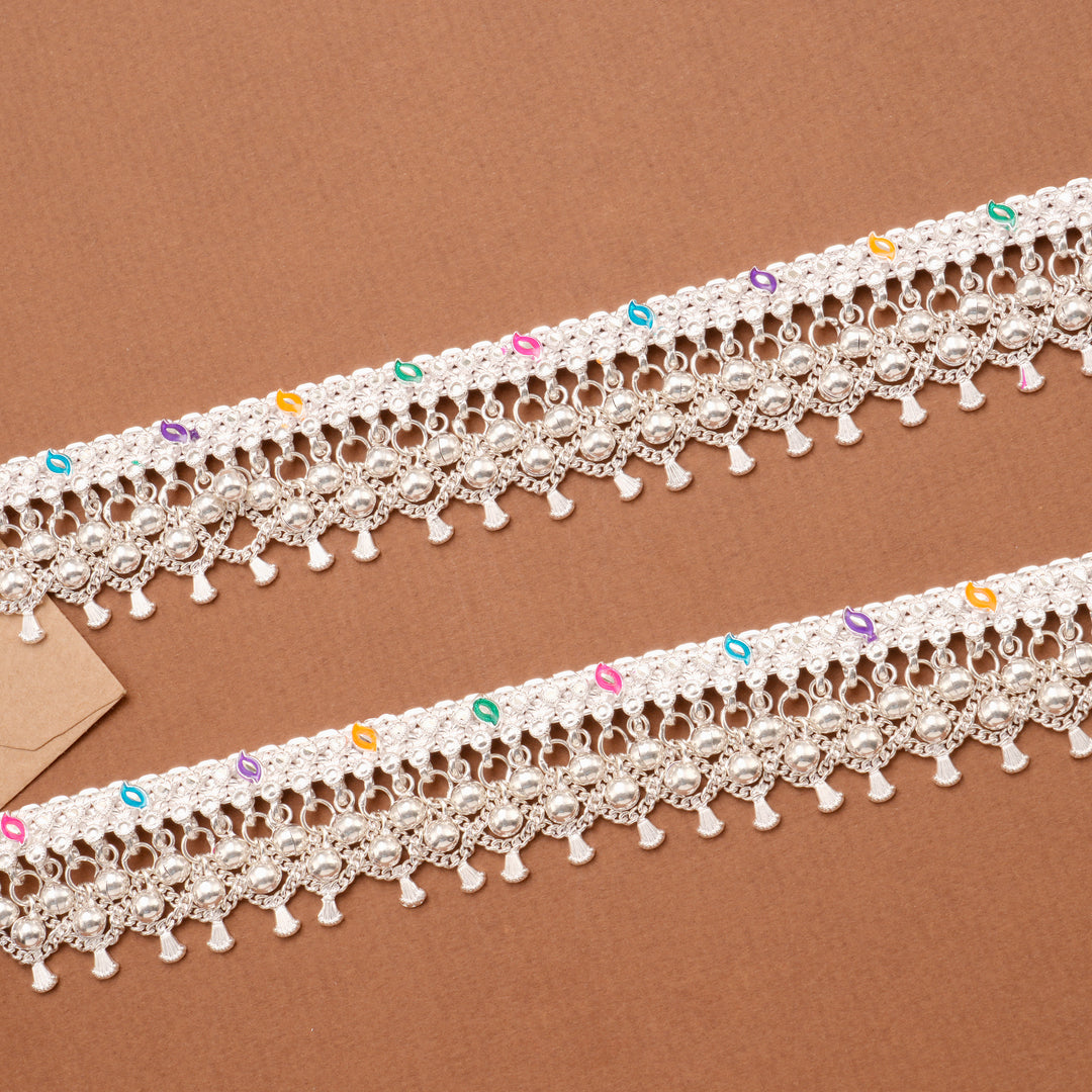 Fancy Chain Salangai Bell Silver Anklet