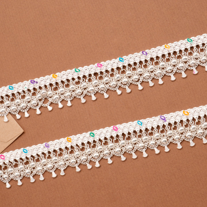 Fancy Chain Salangai Bell Silver Anklet