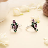 Temple Ruby Emerald Drop Silver Toe Ring