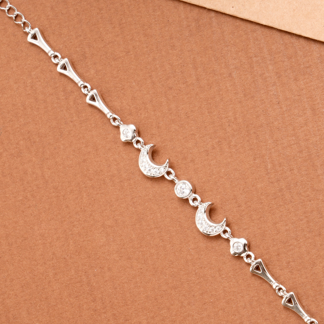 Sparkling Crescent Stone Silver Women’s Bracelet