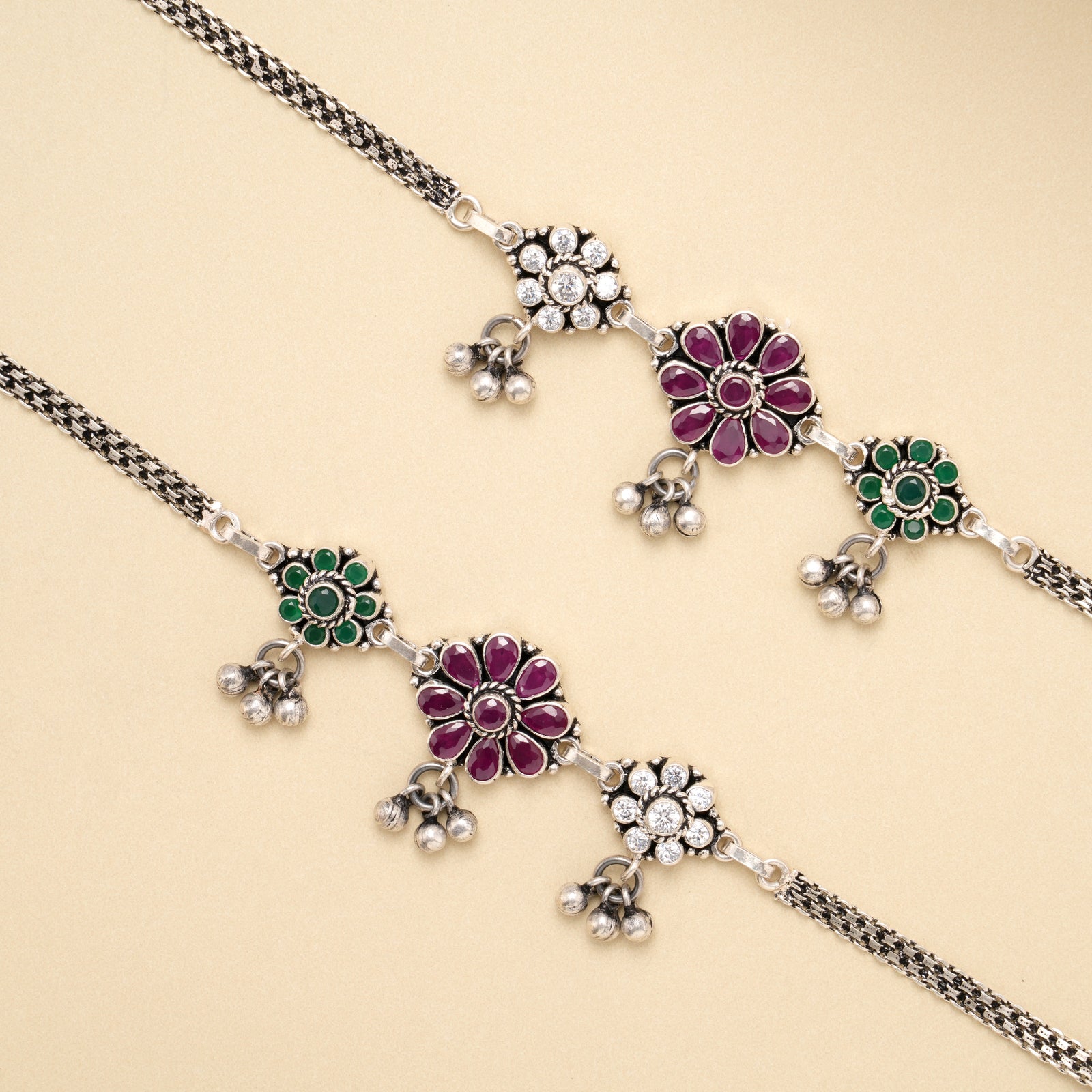 Antique Floral Charm Grace Silver Anklet