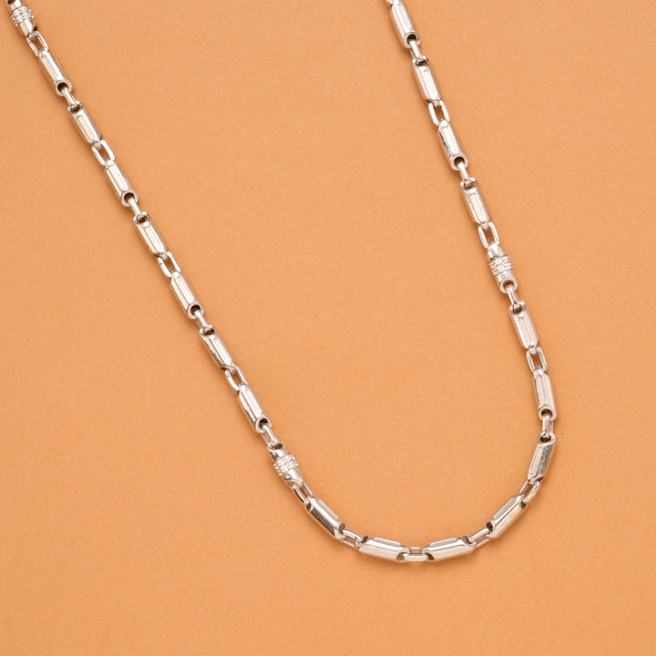 Modern Cylindrical Pattern Silver Men’s Chain
